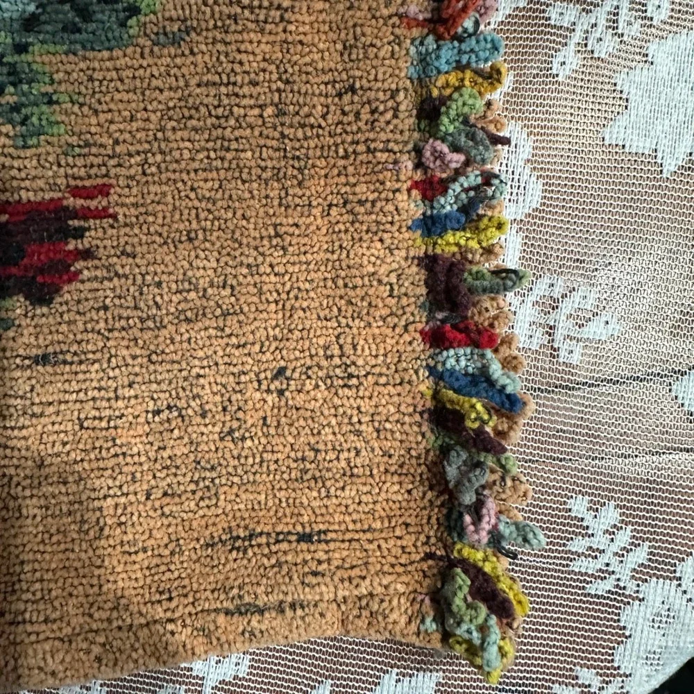 Handmade Floral Accent Pillow Peach Blue Red‎ Pink Textured Fringe Boho